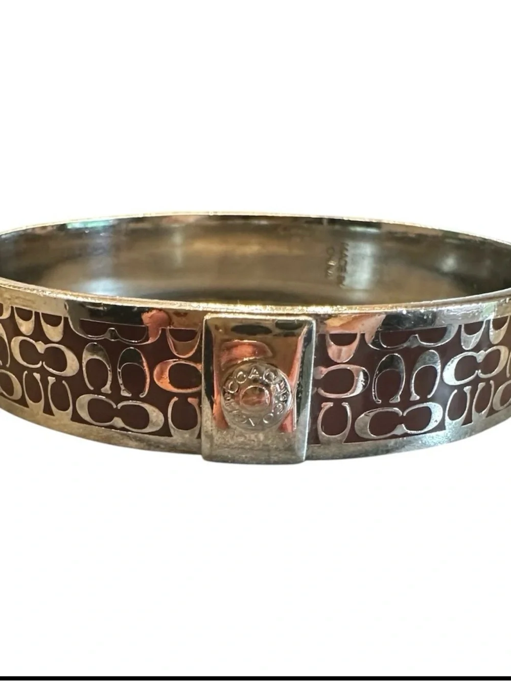 Coach Brown and Silver Signature Cuff Bracelets